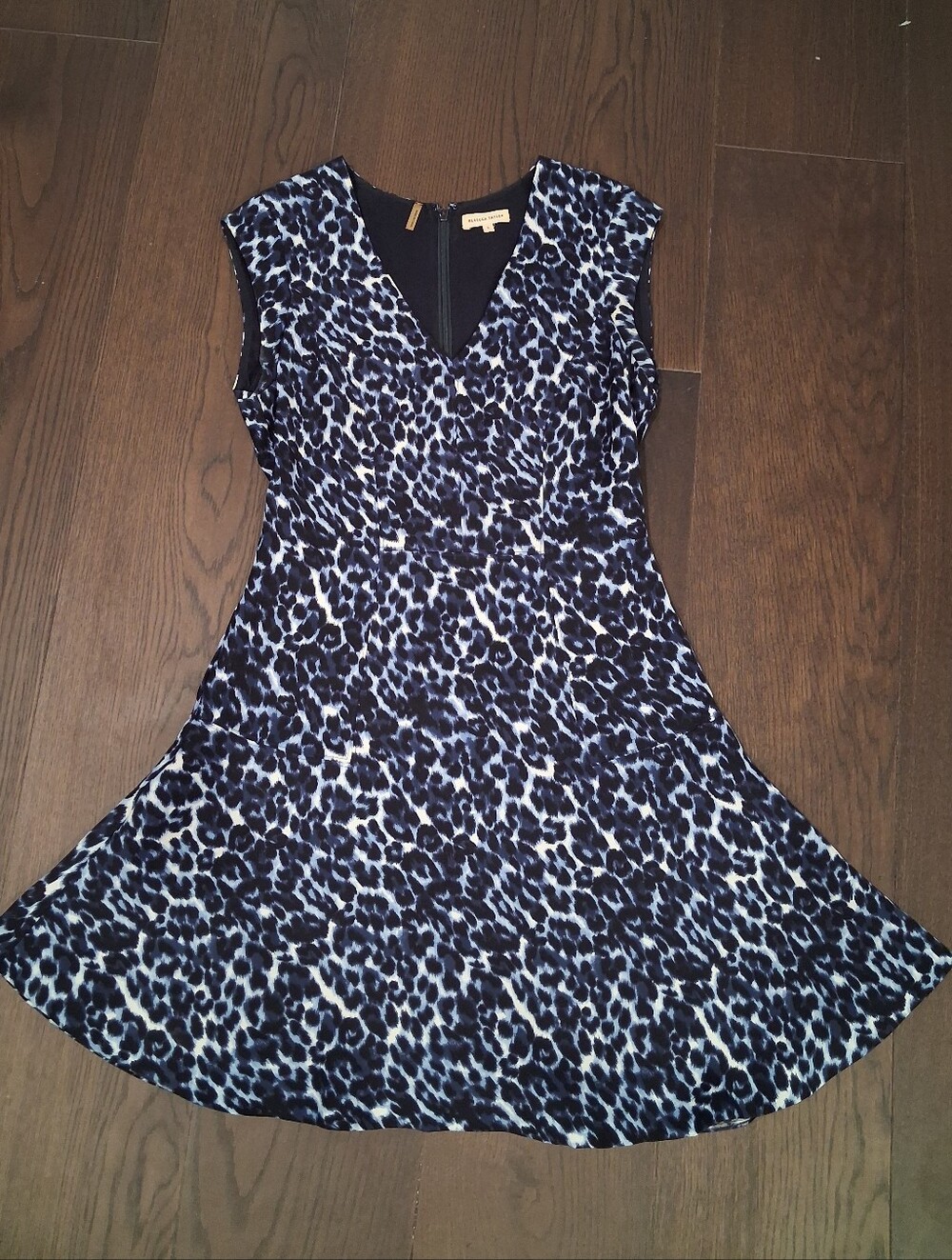 Rebecca Taylor Navy and White Leopard-Print Fit & Flare Dress